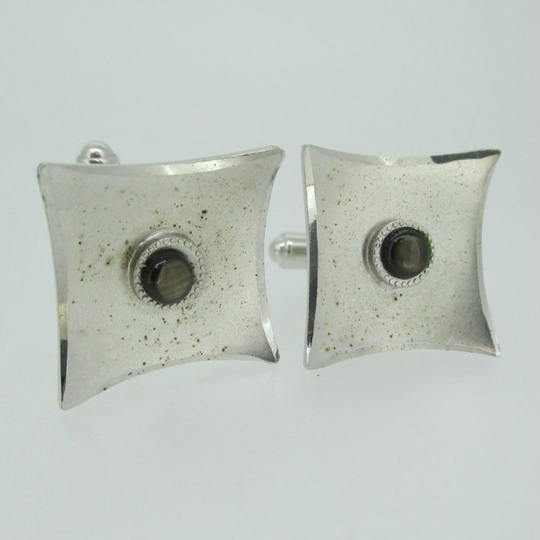 Vintage Square Brushed Sterling Silver Like Hematite Cuff Links