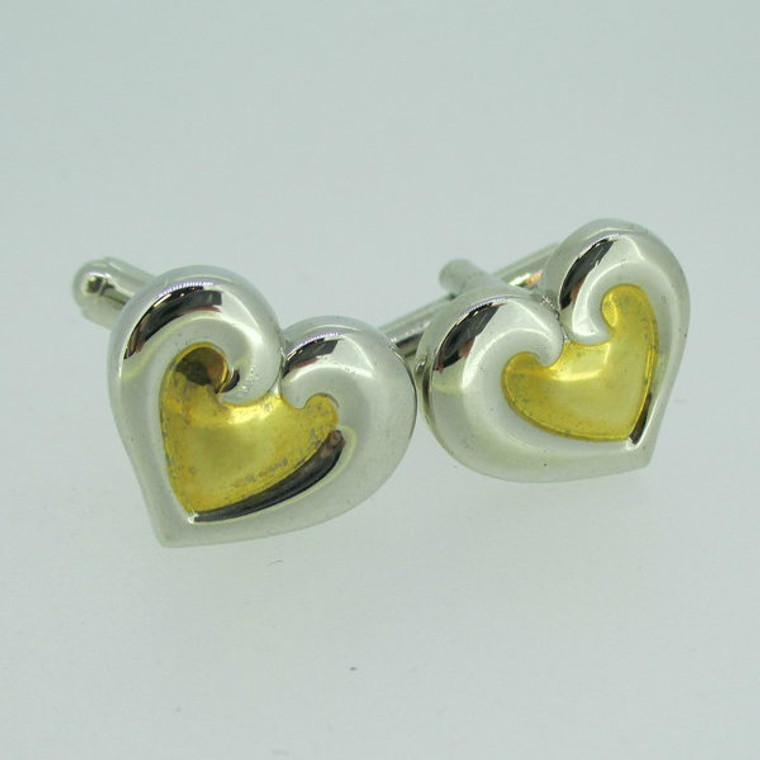 Silver and Gold Tone Heart Shaped Cufflinks