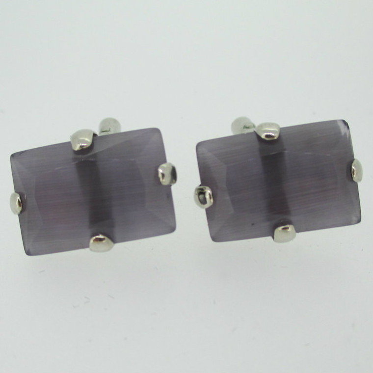 Silver Tone Lavender Purple Stone Cufflinks
