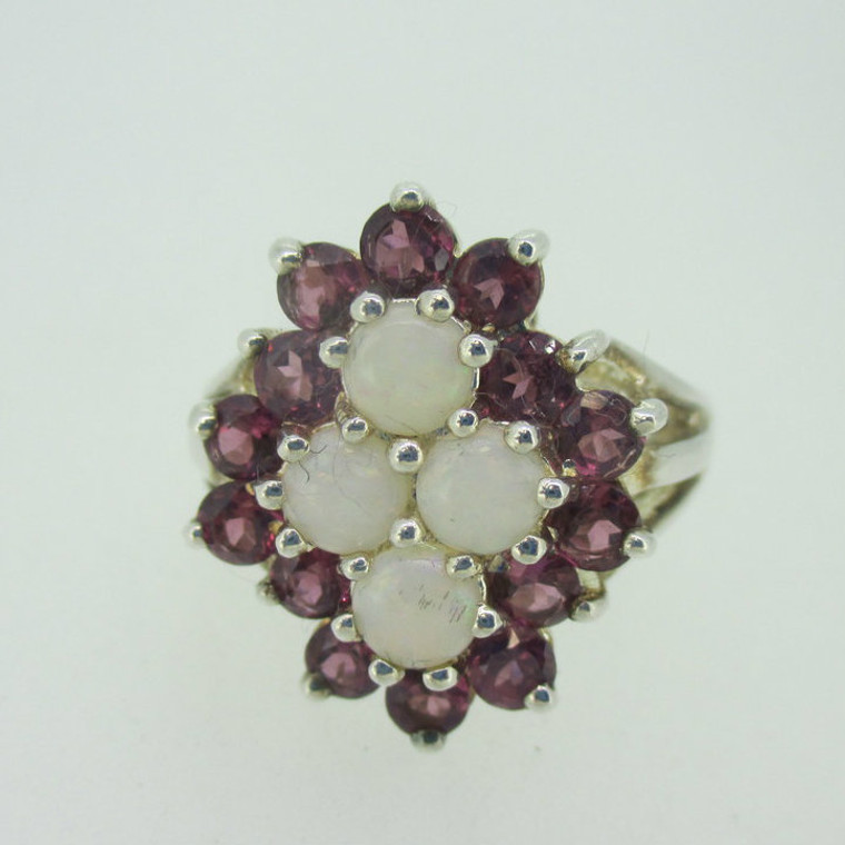 Sterling Silver Rhodalite Garnet Created Opal Ring Size 10