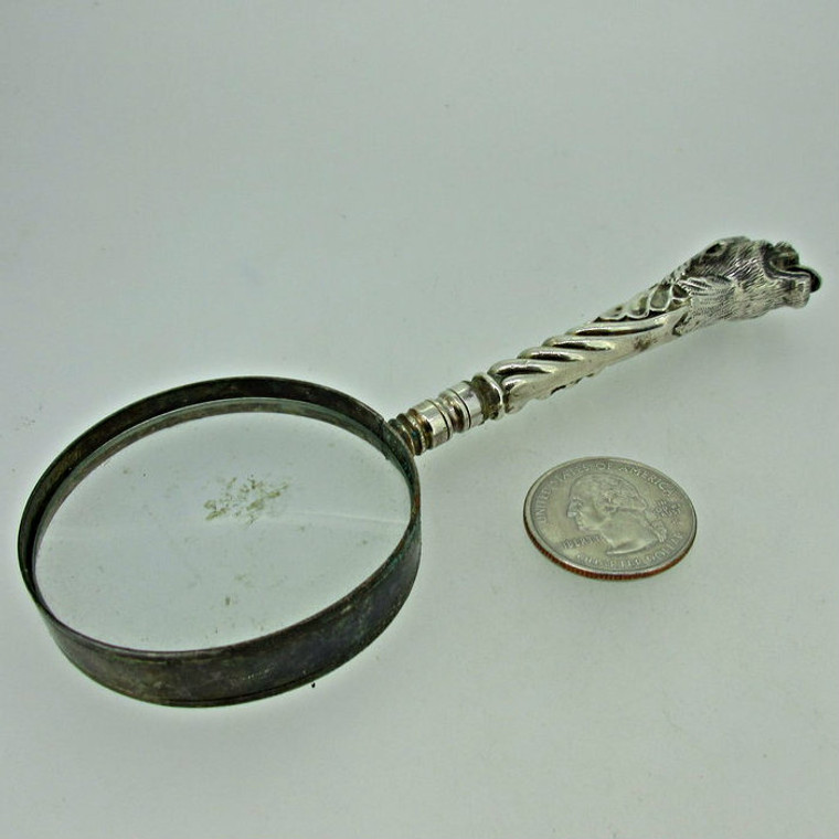 Vintage Silver Plate Japan Panther Designed Magnifying Glass (5001687)