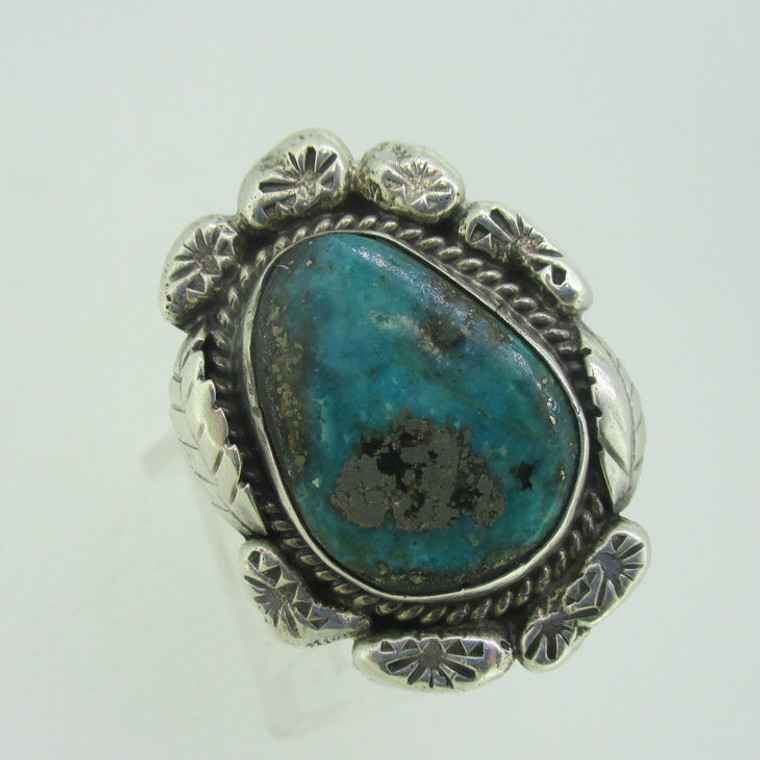 Sterling Silver Southwest Turquoise with Pyrite Ring Size 11