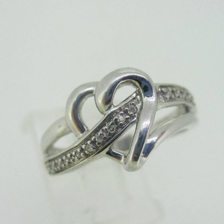 Sterling Silver Heart Diamond Accent Ring Size 7