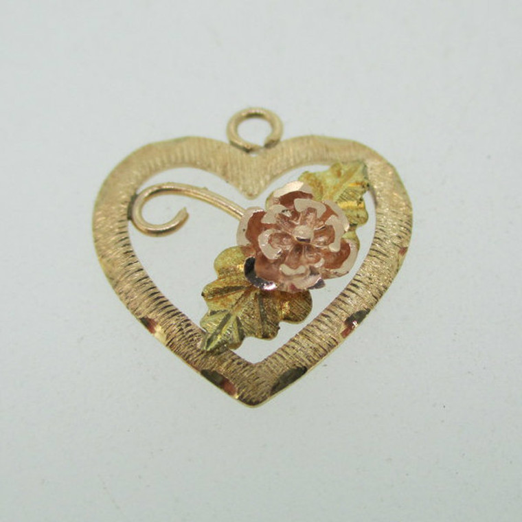 10k Coleman Company Black Hills Gold Rose Leaf Heart Pendent Charm