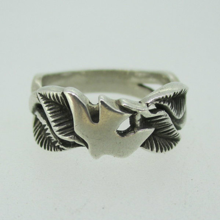 Vintage Sterling Silver Peace Dove Band Ring Size 7