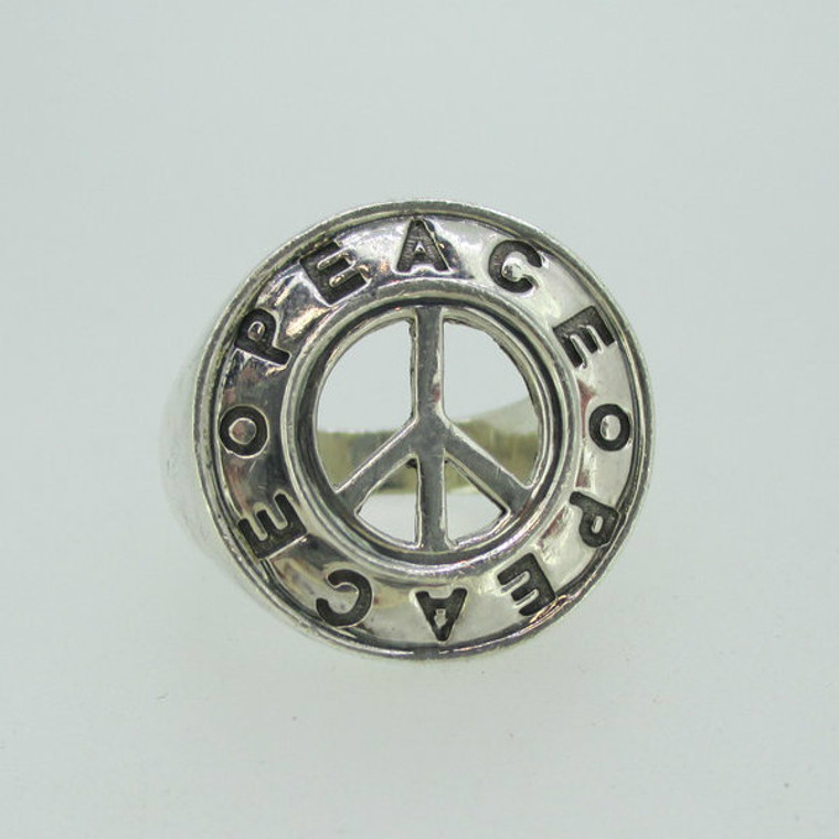 Sterling Silver Large Statement Cut Out Peace Design Ring Size 8 1/2