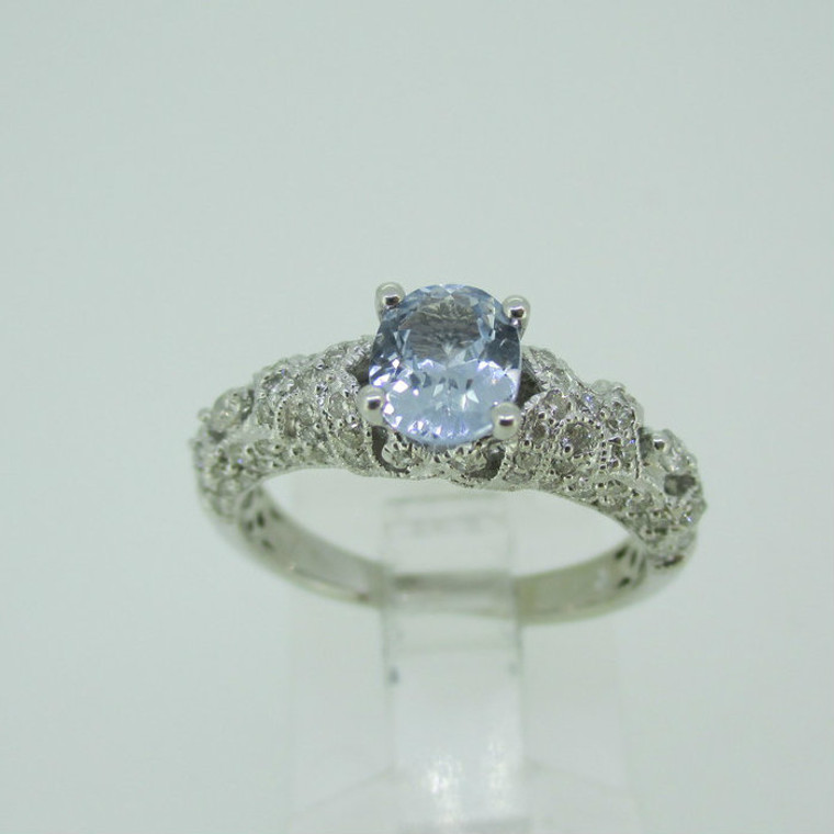 18k White God .89ct Sapphire Ring with .43ct TW Diamond Accents Size 6 3/4
