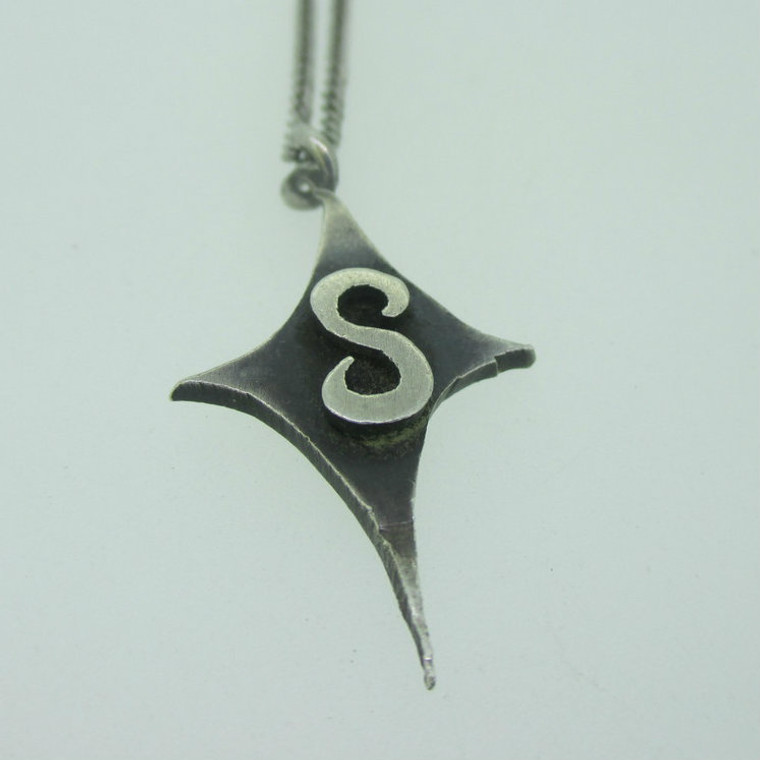 Sterling Silver Monogram Signet Initial S Pendant Necklace W.J. Brice