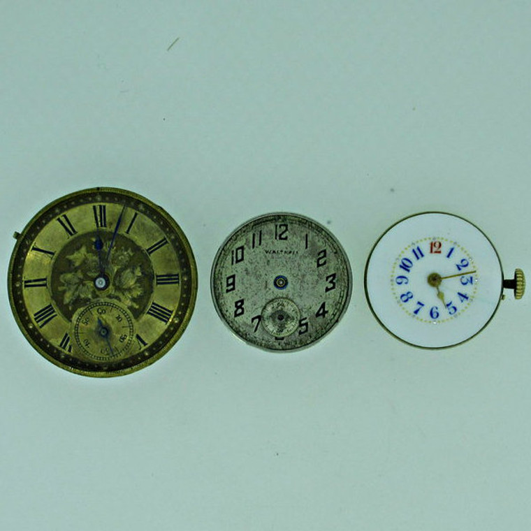 Lot of Three Antique Movements Waltham and Two Swiss Parts Steampunk (B7949)