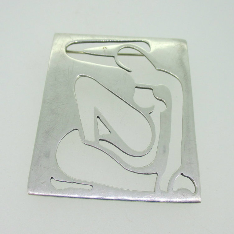 Large Sterling Silver Nude Woman Cutout Pin Brooch
