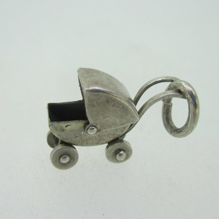 Sterling Silver Baby Buggy Movable Charm Vintage