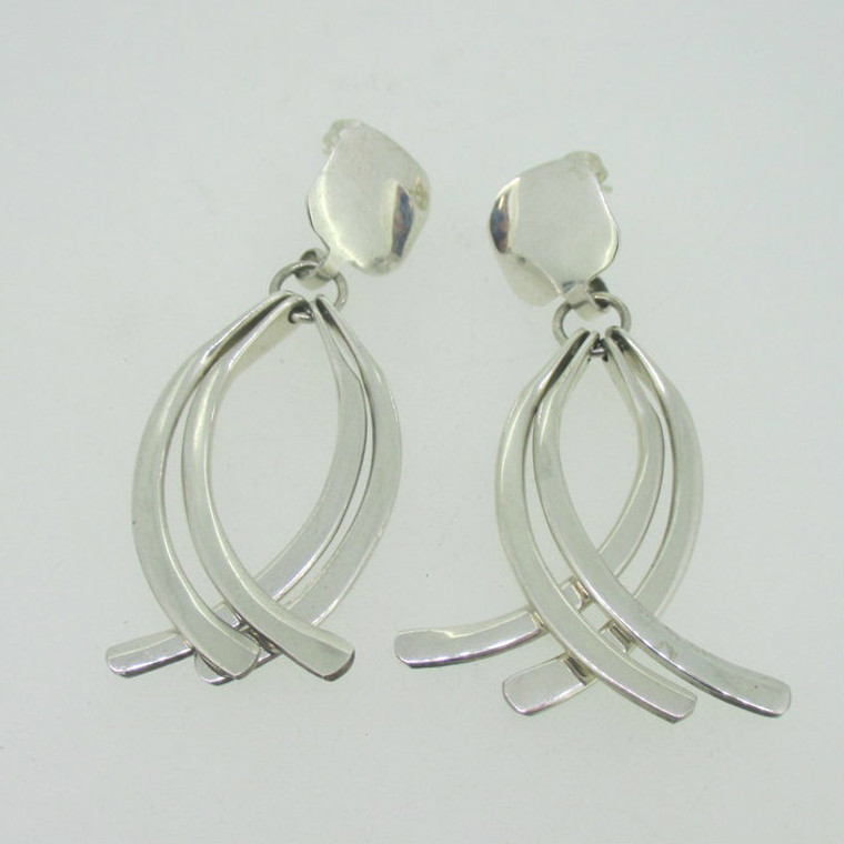 Sterling Silver TC-233 Mexico Taxco Dangle Twist Earrings 