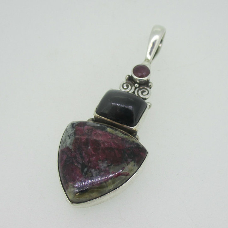 Sterling Silver Sajen Black & Pink Rhodonite Pendant