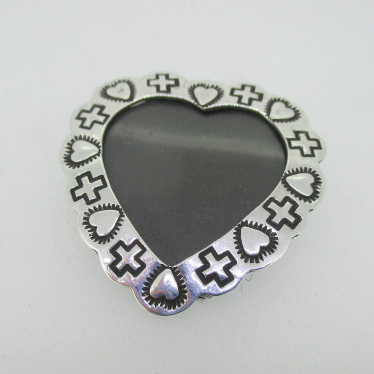 Sterling Silver Locket Photo Holder Heart Cross Pendant & Pin Brooch