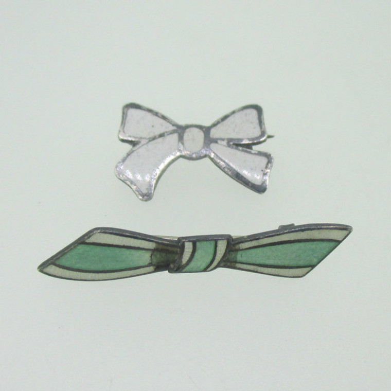 Vintage Sterling Silver Lot of 2 Bow Enamel Pins Brooches