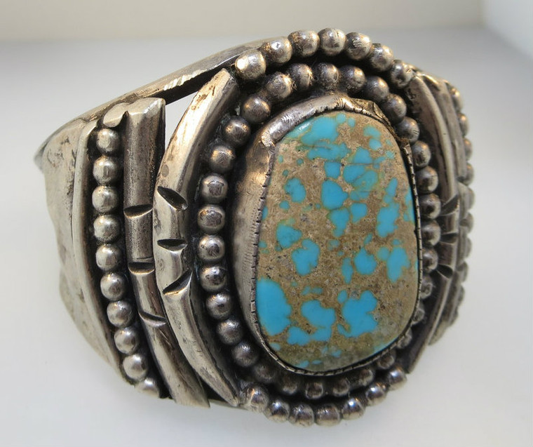 Large Southwestern Sterling Silver Turquoise Stone w/ Brown Matrix Cuff Bracelet