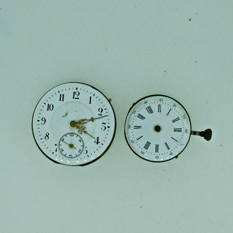 Lot of Two Antique Swiss Pocket Watch Movements Parts Steampunk (B8463)