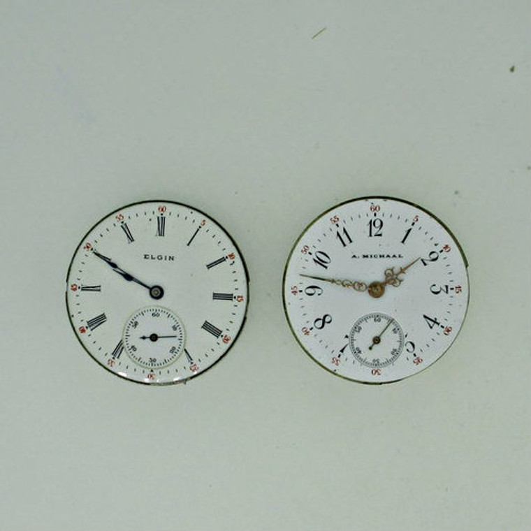 Lot of Two Antique Elgin and Swiss Private Label Movements and Dials Parts Steampunk (B8408) 