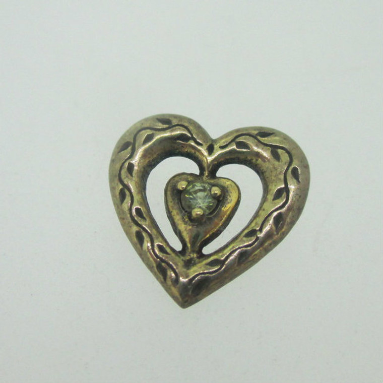 Sterling Silver Gold Wash Franklin Mint 85 Heart Slide Pendant August Birthstone 