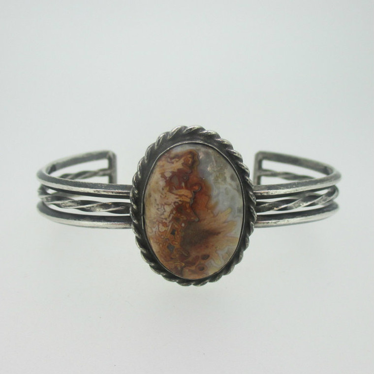 Sterling Silver Southwest Crazy Lace Agate Cuff Bracelet