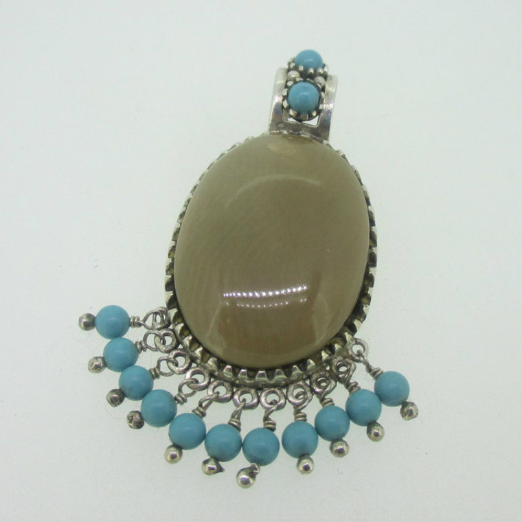 Sterling Silver Reversible Double Sided Turquoise Southwest Slide Pendant 