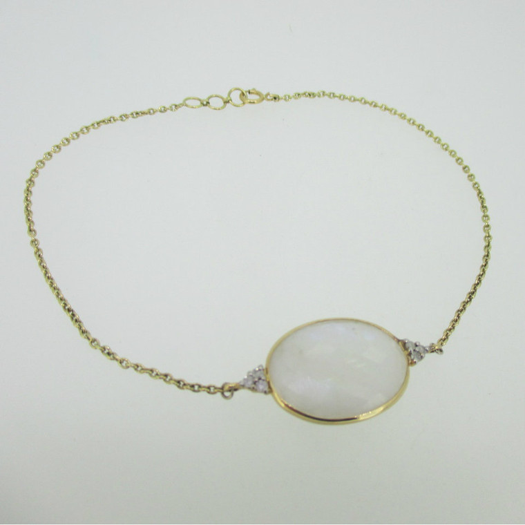 18K Yellow Gold Moonstone Bracelet with Diamond Accents 