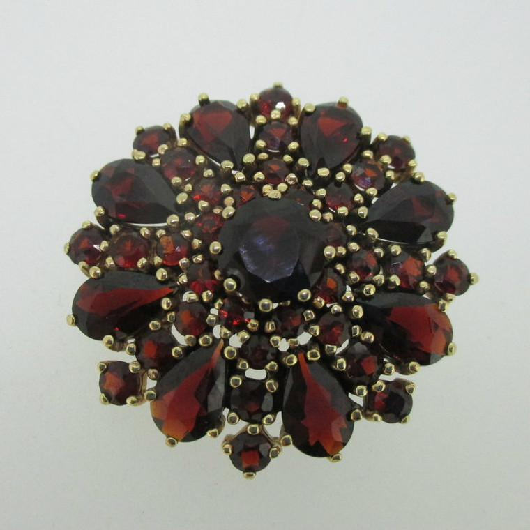 14K Yellow Gold Czech Garnet Cluster Pin Brooch