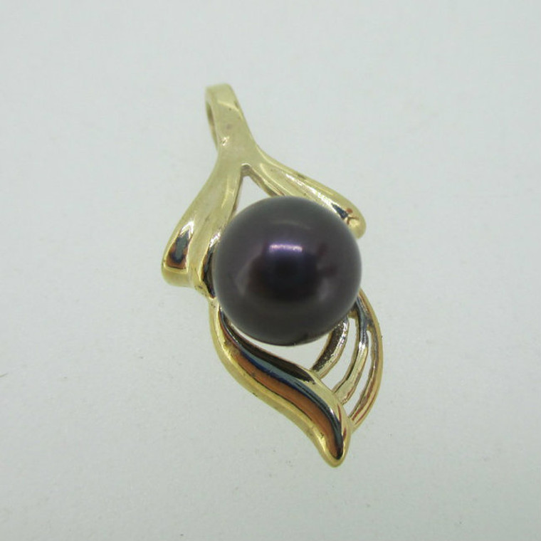 14K Yellow Gold Black Single Pearl Pendant June Birthstone 