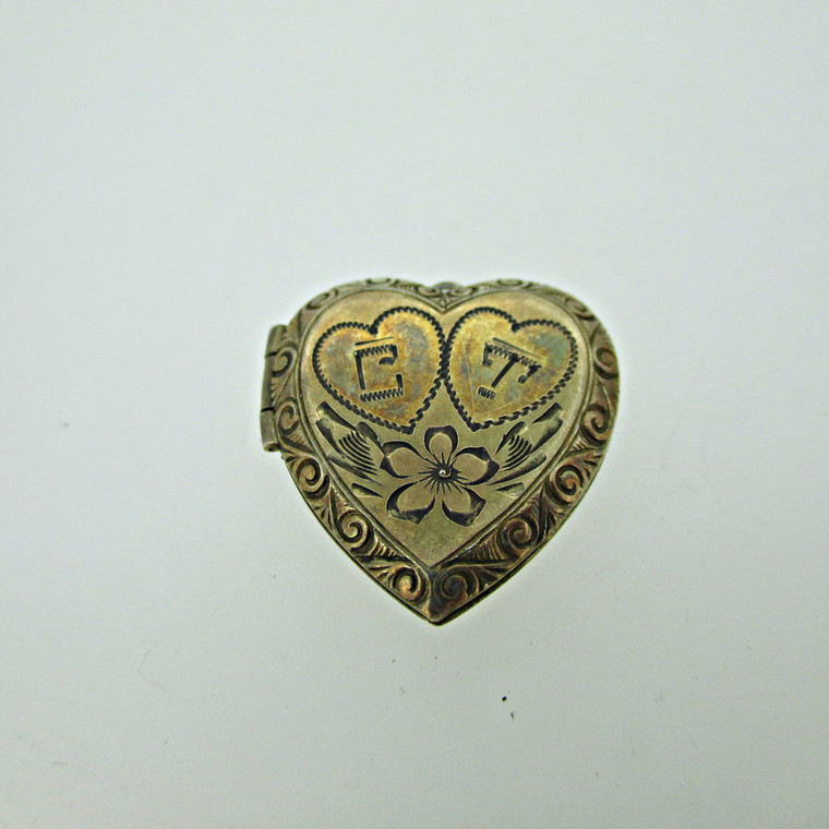 Gold Filled Gold Toned Heart Photo Locket Double Heart with Flower Design