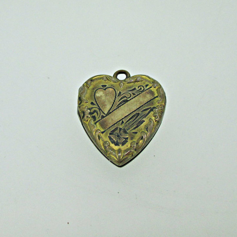 Gold Filled Gold Toned Heart Photo Locket Fancy Little heart and Etched Front face