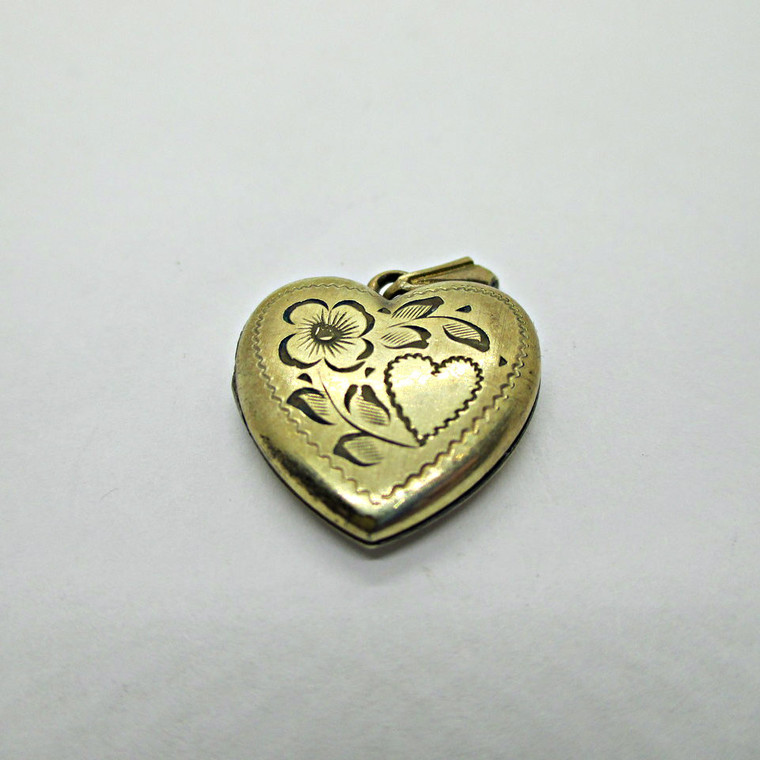 Gold Filled Gold Toned Heart Photo Locket Heart with Flower