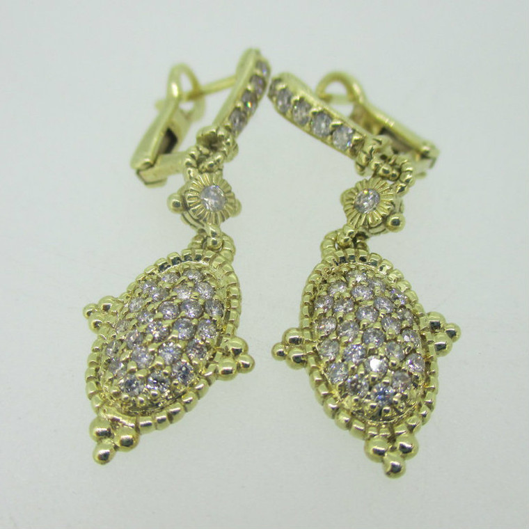 14K Yellow Gold Judith Ripka Diamond Cluster Dangle Earrings 