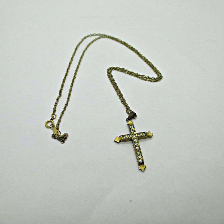 Vintage Gold Filled Gold Toned Cross Pendant 13 Stones with with 18" Chain