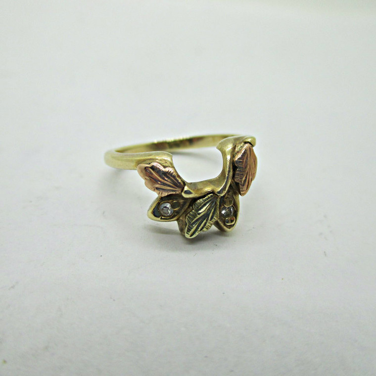 10K Yellow Gold Leaves Ring with Two Stones Size 4.5 B9674