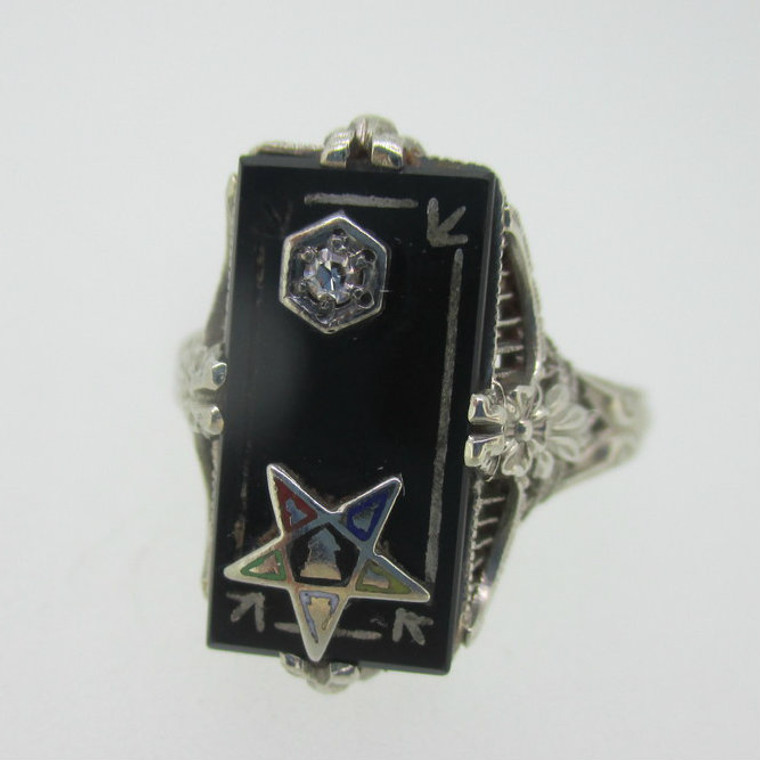 Vintage 14K White Gold Masonic Eastern Star Diamond Ring Size 7