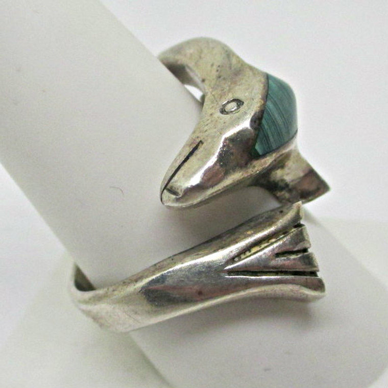 Sterling Silver Dolphin Malachite Design Ring Size 12.5 (B9807)