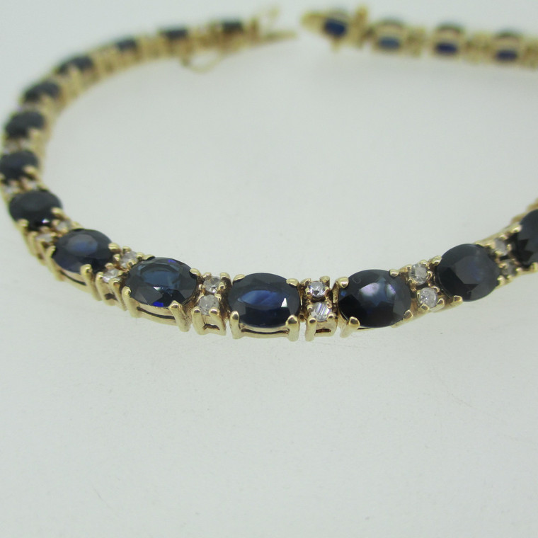 14k Yellow Gold Sapphire Tennis Bracelet with Diamond Accents 7"