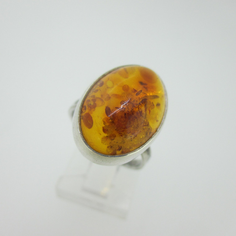 Sterling Silver Amber Oval Ring Size 6.75