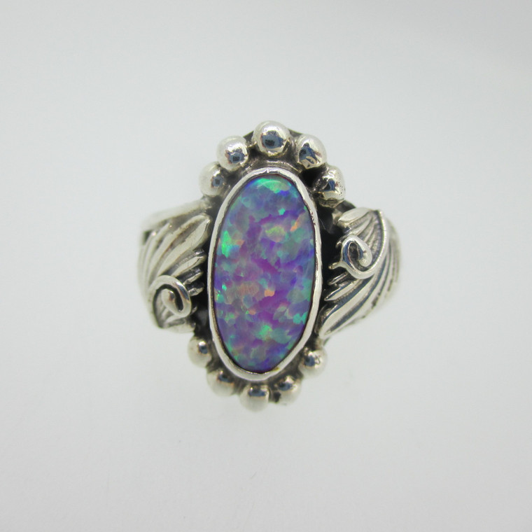 Sterling Silver Pink Opal Southwest Ring Size 6.75