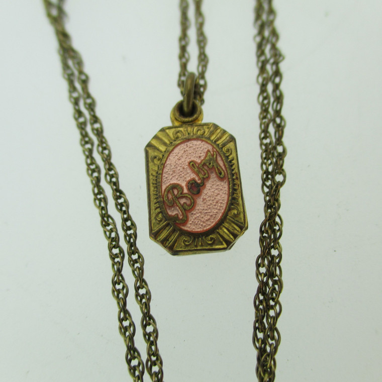 Gold Filled Baby Girl Pink Enamel Miraculous Medal Pendant Necklace