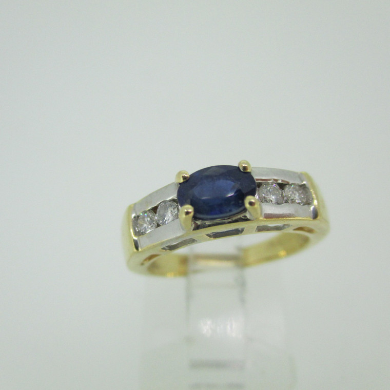 14k Yellow Gold Sapphire Ring with Diamond Accents Ring Size 5 1/4