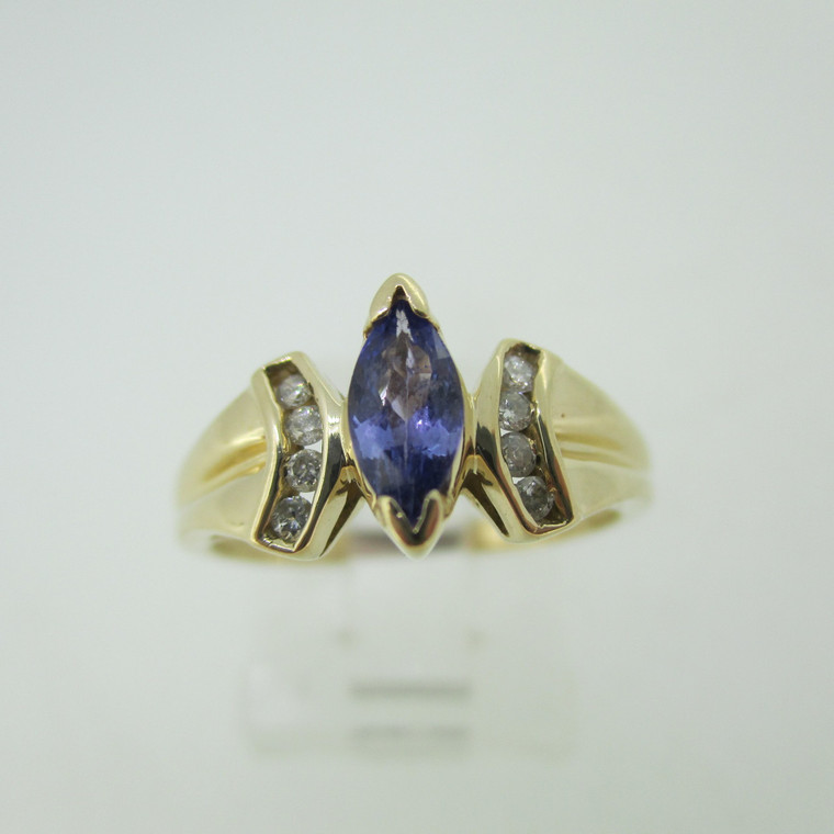 14k Yellow Gold Marquise Cut Tanzanite Ring with Diamond Accents Size 6 3/4