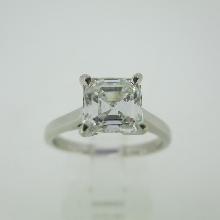 Platinum GIA Certified 1.51ct Square Emerald Cut Diamond Solitaire Ring Size 7