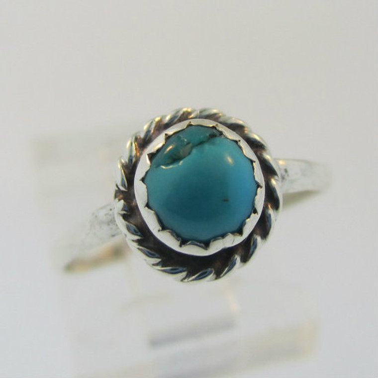 Sterling Silver Circular Turquoise Ring Size 5.75*