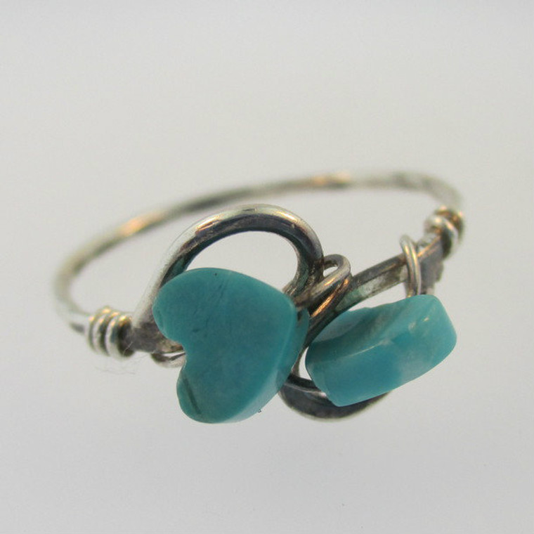 Sterling Silver Turquoise Thin Band Heart Ring Size 6.25