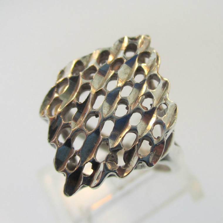 Sterling Silver Honeycomb Cocktail Ring Size 5.5