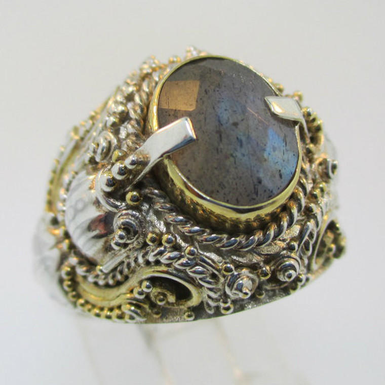 Large Sterling Silver Labradorite Gold Tone Ring Size 9