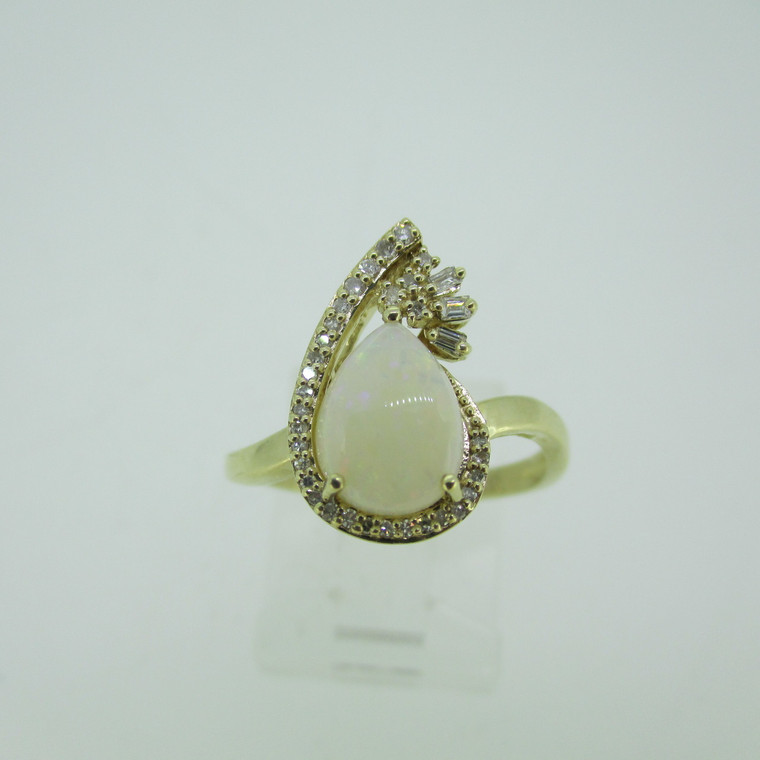 10k Yellow Gold Pear Shaped Opal with Diamond Accents 7