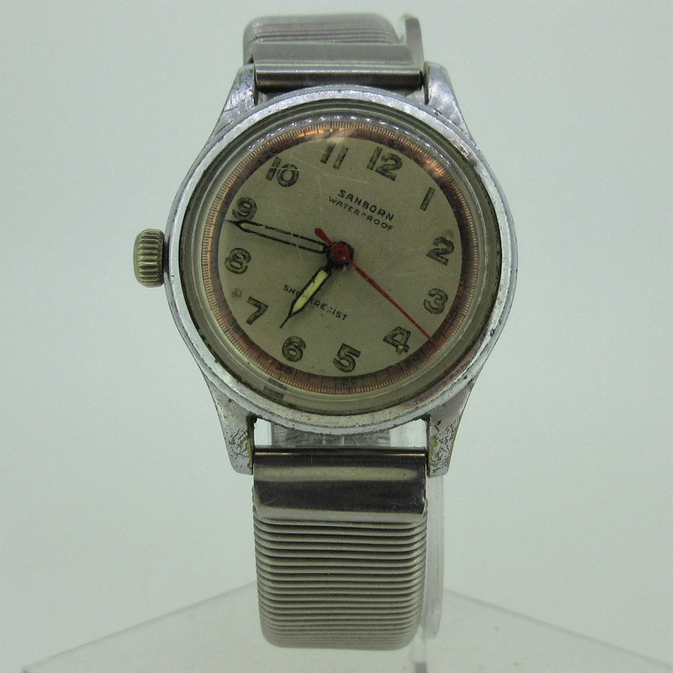 Vintage Sanborn Watch Co. Swiss 17J Silver Tone and Stainless Steel Military Style Watch (B11282)