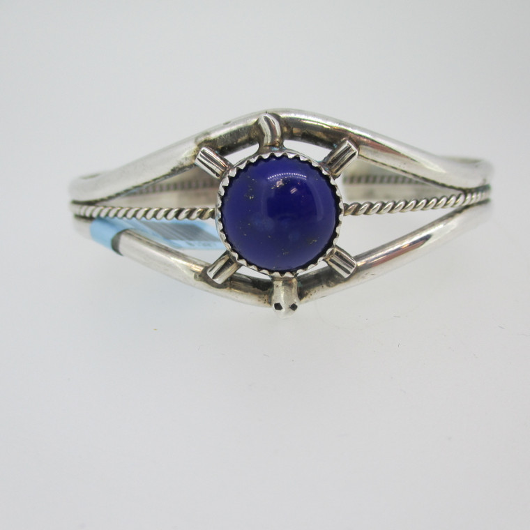 Vintage Southwestern Sterling Dk Blue Lapis Stone Turtle Cuff Bracelet Unsigned